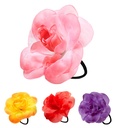 "FLEUR POUR LES CHEVEUX AVEC ELASTIQUE" ass. en 4 couleurs (6 x rouge + 2 x jaune, rose, violet)
