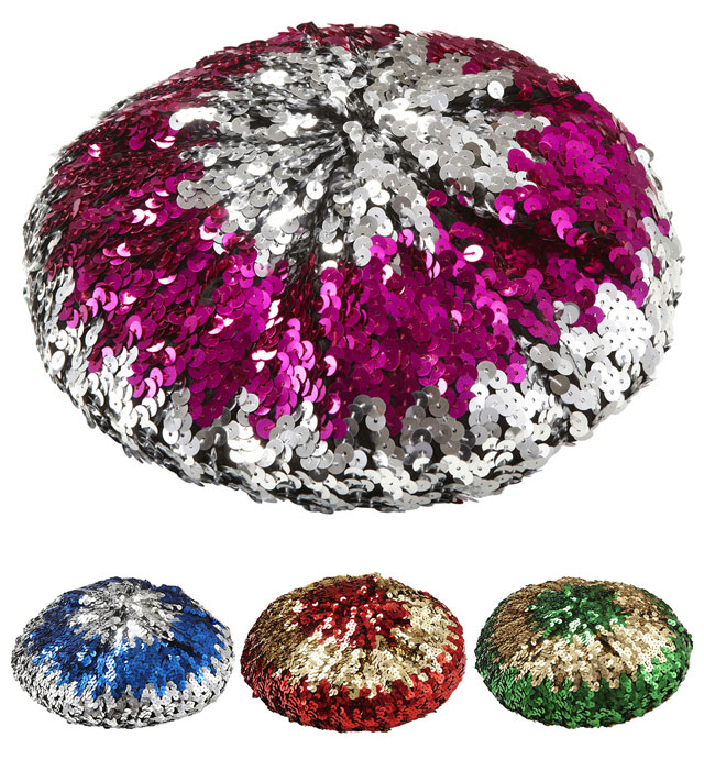 [9449B] "BERET BASQUE EN DEUX COULEURS AVEC PAILLETTES" 4 coul.