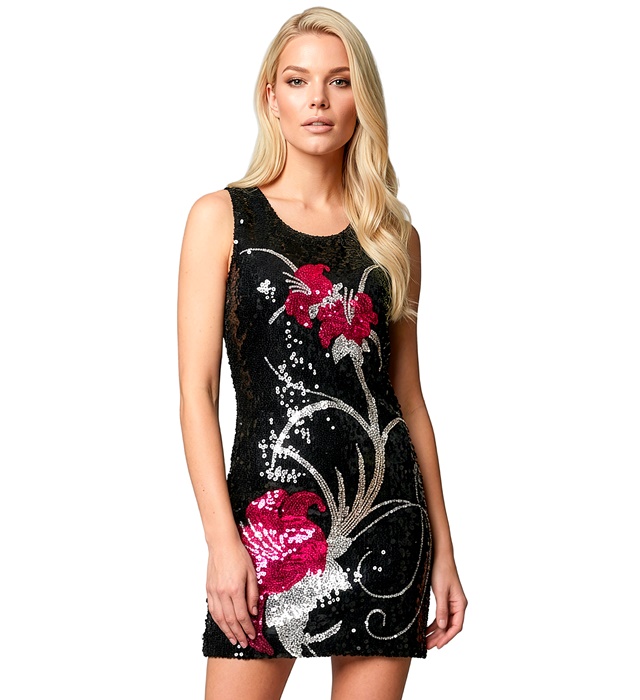 [94681] "ROBE EN PAILLETTES FLEURS" (S)