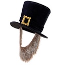"HAUT-DE-FORME VELOURS NOIR AVEC BOUCLE ET BARBE MARRON" 23 cm