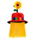 Velours "CHAPEAU DE CLOWN ROUGE AVEC CHEVEUX ET TOURNESOL"