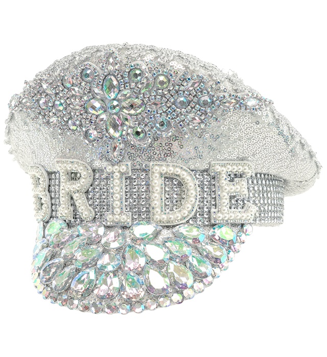 [95236] "CHAPEAU FESTIVAL MARIÉE AVEC BIJOUX PAILLETTES ARGENT"