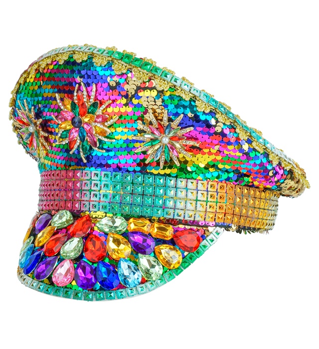 "CHAPEAU FESTIVAL PRIDE AVEC BIJOUX PAILLETTES ARC-EN-CILE"