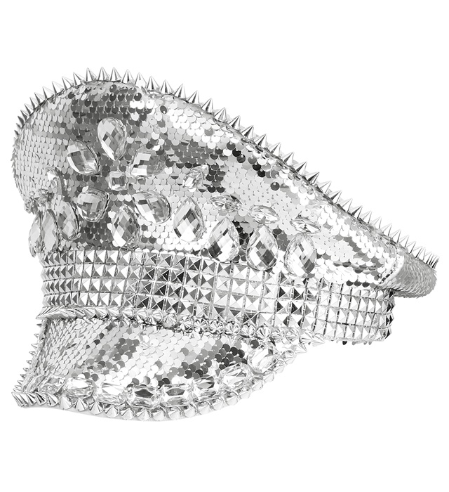 "CHAPEAU FESTIVAL AVEC CLOUS, BIJOUX ET PAILLETTES ARGENT"