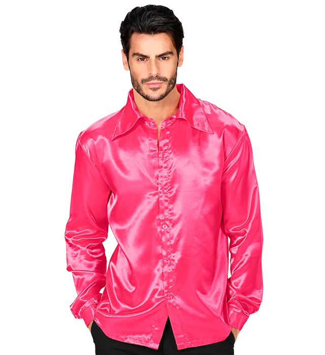 [95501] "CHEMISE DISCO 70'S ROSE" en satin (S)