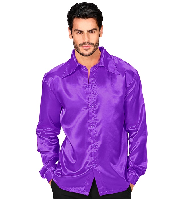 [95541] "CHEMISE DISCO 70'S VIOLET" en satin (S)