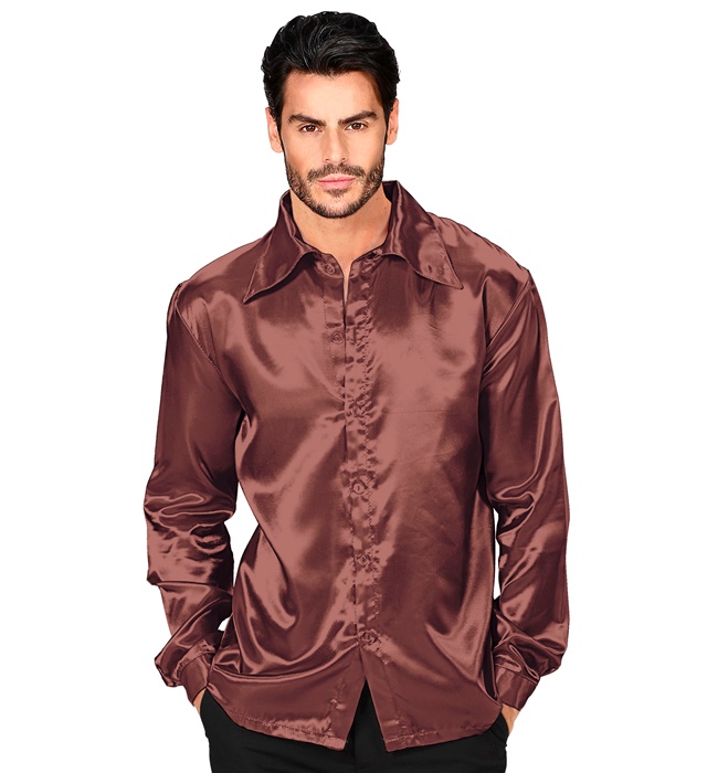 [95561] "CHEMISE DISCO 70'S MARRON" en satin (S)