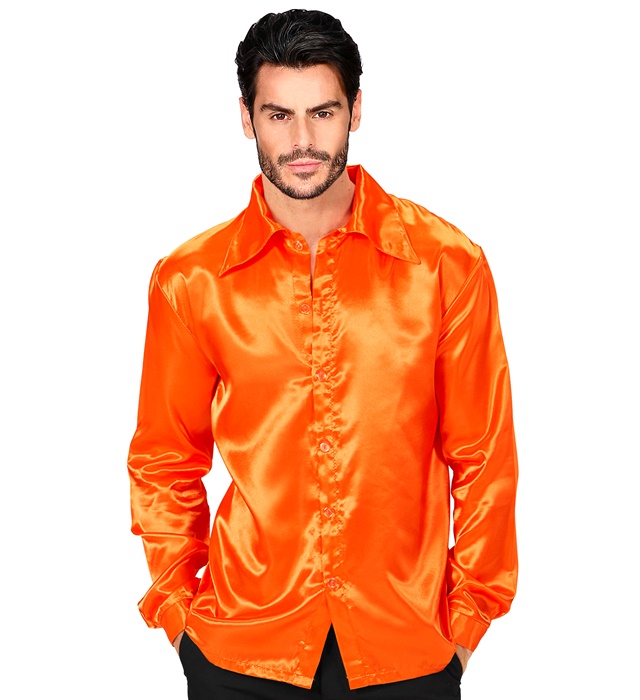 "CHEMISE ORANGE DISCO ANNEES 70" satin