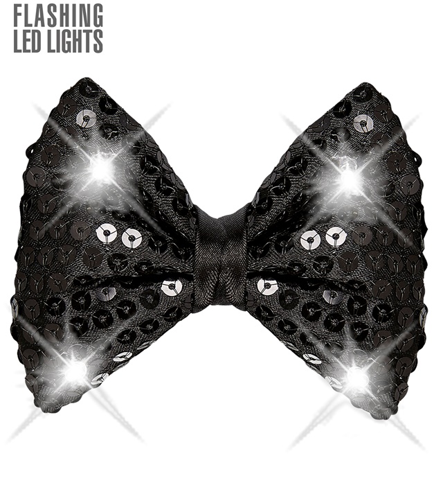 [95695] "NOEUD PAPILLON NOIR A PAILLETTES AVEC 4 LED CLIGNOTANTS" ajustable