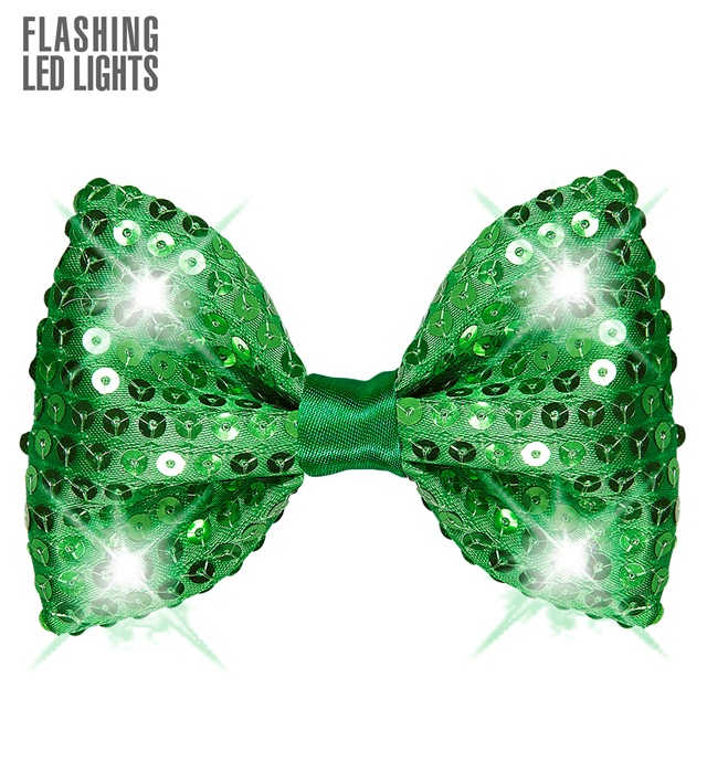 "NOEUD PAPILLON VERT A PAILLETTES AVEC 4 LED CLIGNOTANTS" ajustable