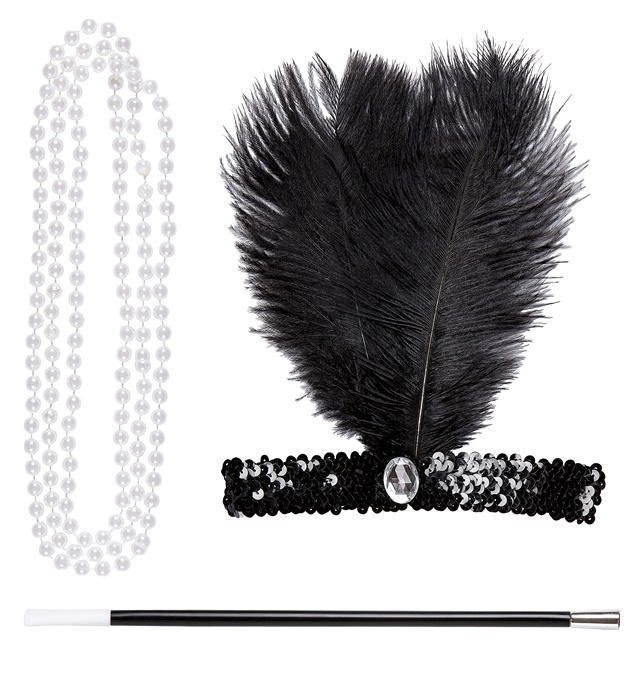 "CHARLESTON" (bandeau à paillettes, collier, porte-cigarettes)
