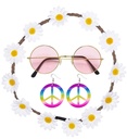 "HIPPIE" (bandeau à fleurs, boucles d'oreilles, lunettes)