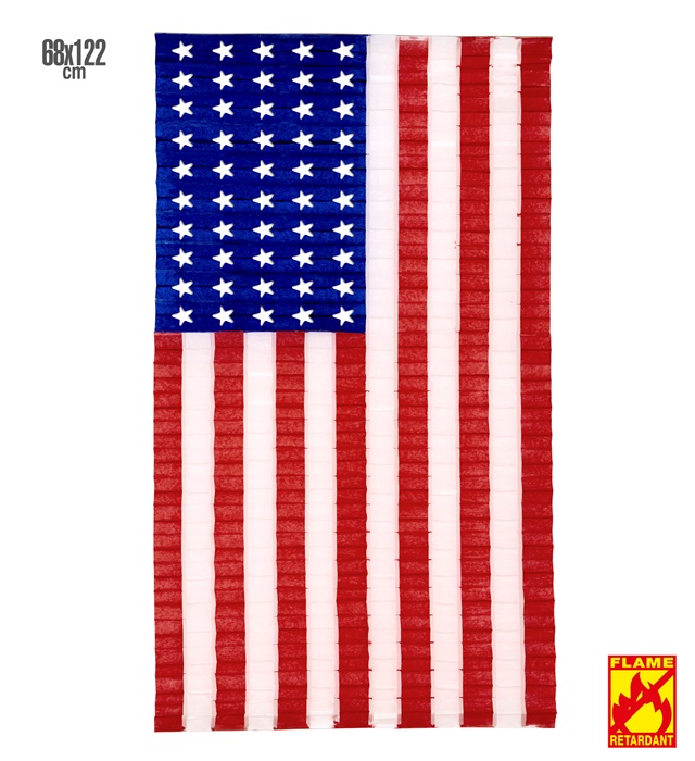 "DRAPEAU USA EN PAPIER PLISSE" 68 x 122 cm - retardateur de flamme