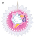 "ROSACE ROSE CIGOGNE AVEC BEBE" 50cm