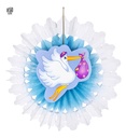 "ROSACE BLEUE CIGOGNE AVEC BEBE" 50 cm