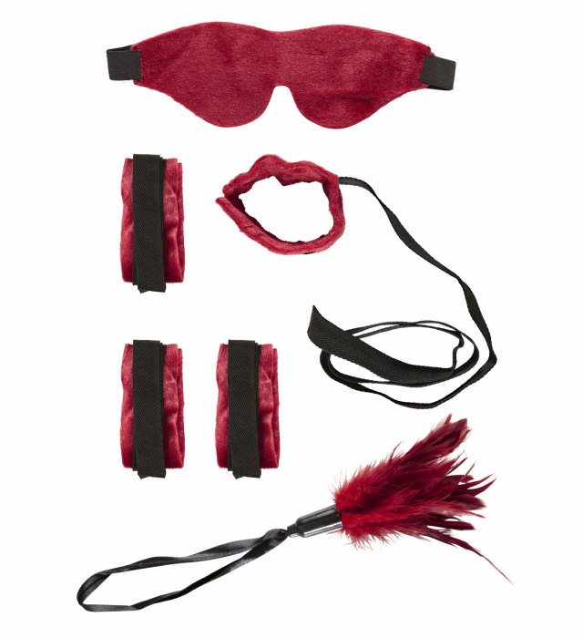 [9588S] "SET BONDAGE" (bandes pour les poignets et les chevilles, bandeau pour les yeux, plumes)