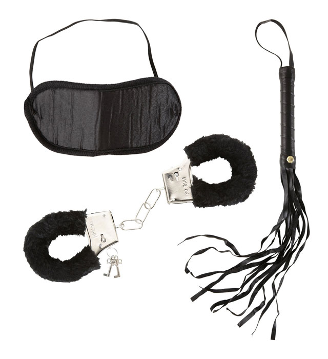 [9589D] "SET DOMINATRIX" (menottes avec peluche, bandeau pour les yeux, cravache)