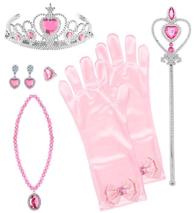 [96565] "SET PRINCESSE" (tiare, gants, collier, boucles d’oreilles, bague, baguette magique)