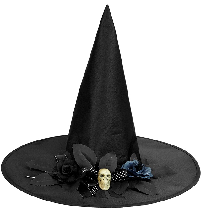 "CHAPEAU AVEC PAPILLON TETE DE MORT ET FLEURS SORCIERE"