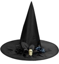 "CHAPEAU AVEC PAPILLON TETE DE MORT ET FLEURS SORCIERE"