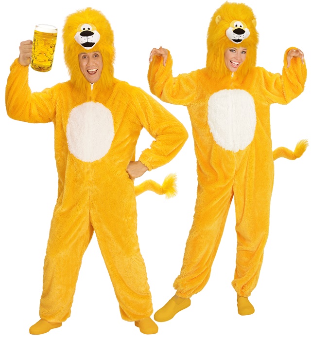 "LION JAUNE EN PELUCHE DOUX" (costume à capuche et masque)