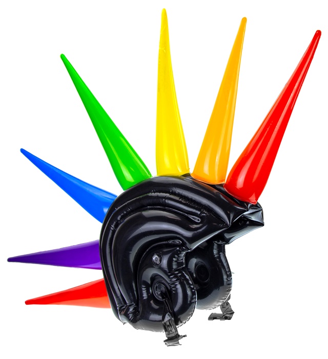 [01459] "CASQUE CRETE A POINTES MULTI-COLORES GONFLABLE" 90 cm