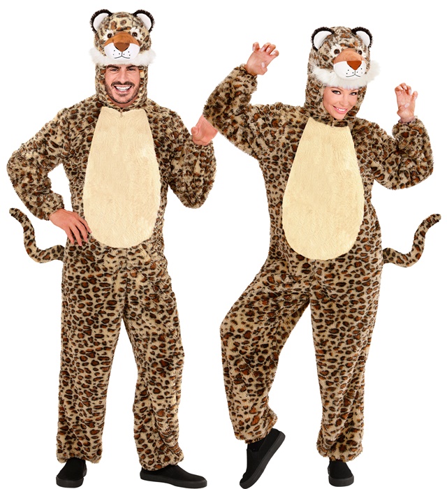 "LEOPARD EN PELUCHE DOUX" (combinaisonà capuche avec masque)