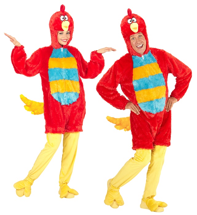 "OISEAU ROUGE EN PELUCHE DOUX" (combinaison à capuche avec masque)