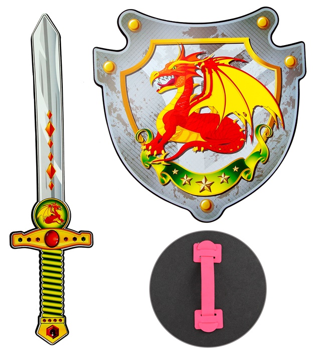"EPEE ET BOUCLIER CHEVALIER DRAGON" en mousse douce EVA - épée 52 cm, bouclier 33 x 35 cm