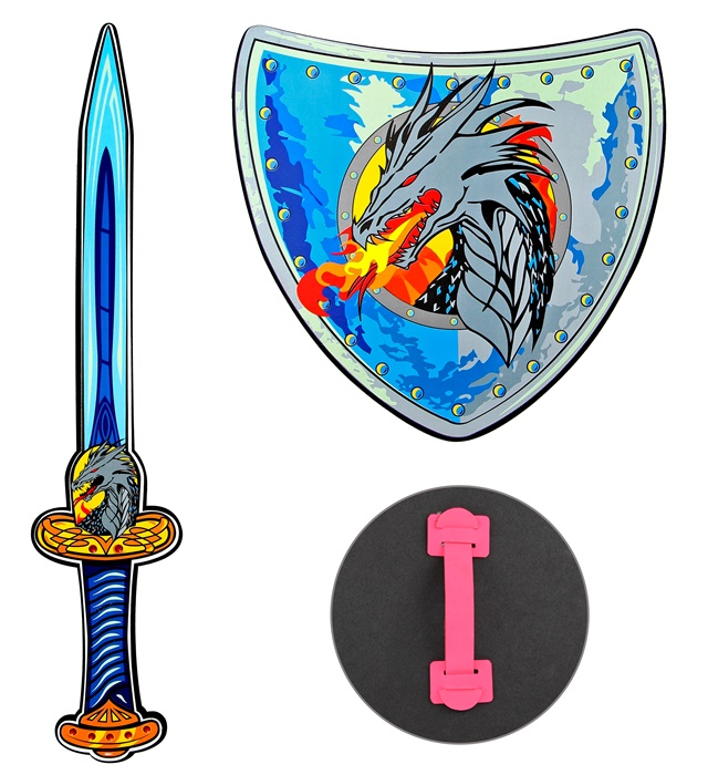 [97306] "EPEE ET BOUCLIER VIKING DRAGON" en mousse douce EVA - épée 52 cm, bouclier 30 x 28 cm