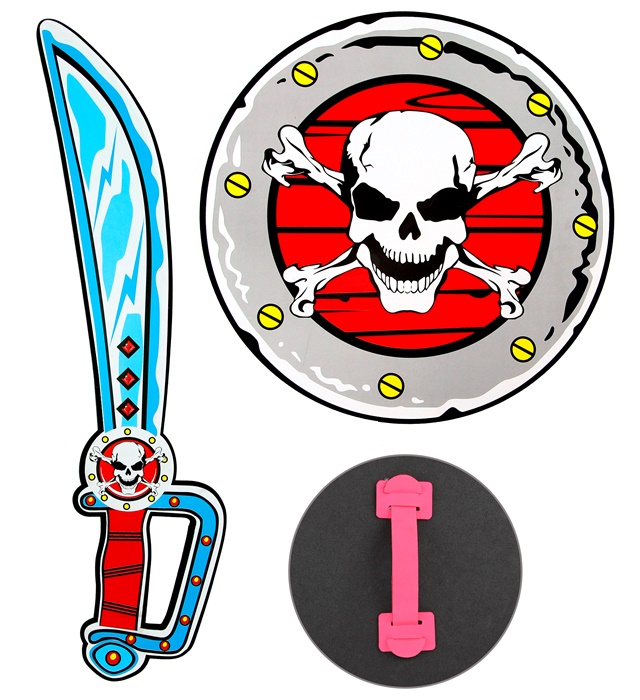 [97307] "COUTELAS ET BOUCLIER PIRATE" en mousse douce EVA - épée 52 cm, bouclier 52 cm