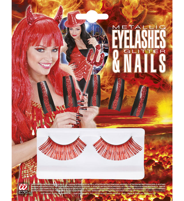 Set de "FAUX CILS METALLIQUES ROUGES ET 10 FAUX ONGLES"