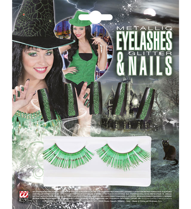 Set de "FAUX CILS METALLIQUES VERTS ET 10 FAUX ONGLES"