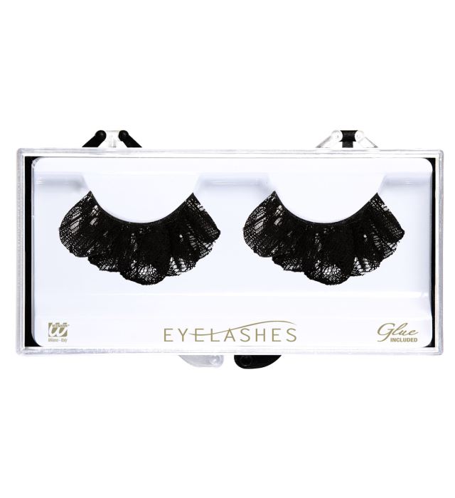 [9851L] "FAUX CILS DENTELLE NOIRE" en boite avec bouteille de colle en verre