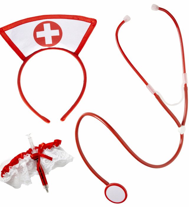 [9864Y] "SET INFIRMIERE" (coiffe, jarretière avec seringue, stethoscope)
