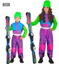"COMBINAISON DE SKI VIOLET-BLEU-VERT FLUORESCENT" (combinaison, ceinture)