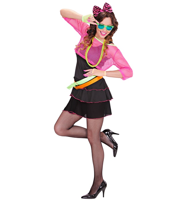 "FILLE ANNÉES 80" ( robe, caraco, ceinture, noeud pour les cheveux)