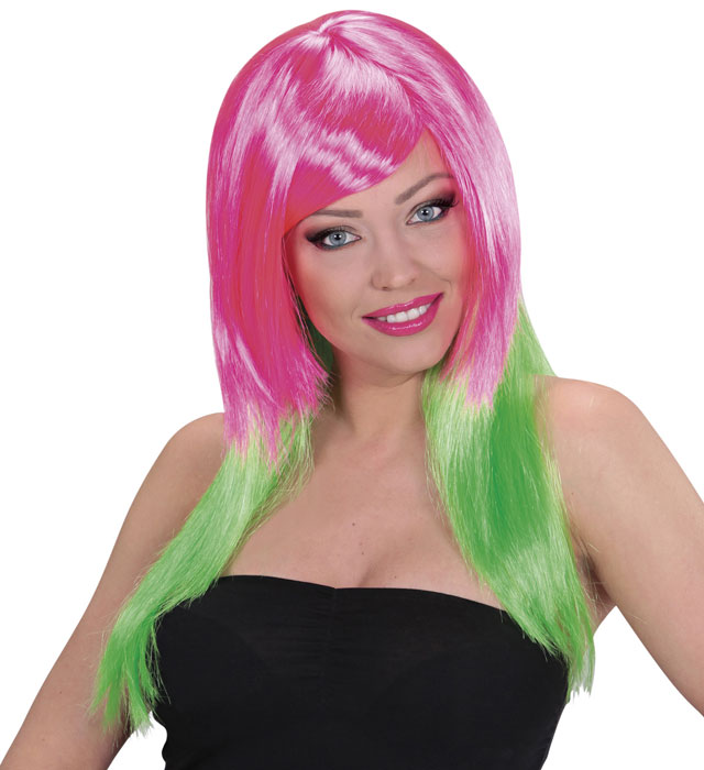 [C9572] "PERRUQUE BICOLORE ROSE/VERTE" en boite