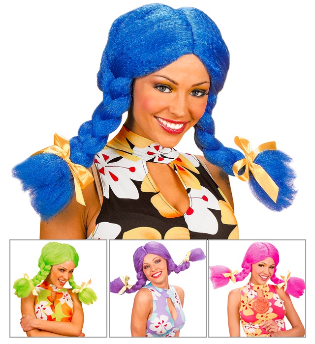 "PERRUQUE DOLLY" avec nattes à modeler - en boÎte - 4 coul.: bleu, rose, pourpre,vert