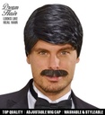 "PERRUQUE ET MOUSTACHE NOIRE PLAYBOY DREAM HAIR" en boite de couleur