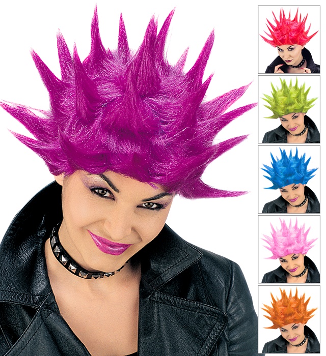 [N6237] "PERRUQUE NEON TECHNO" en sachet 6coul. Ass. Violet, rose, bleu, orange, rouge, vert
