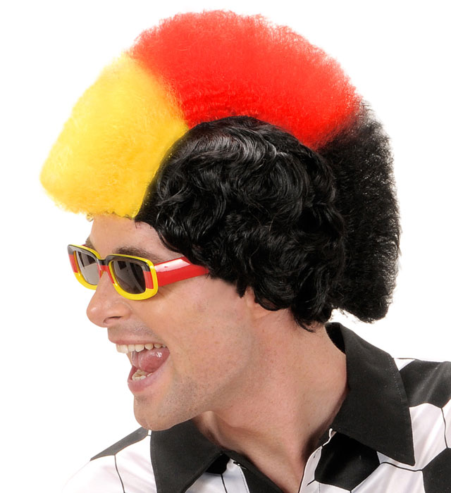 "PERRUQUE SUPPORTER NOIR - ROUGE -JAUNE" en boîte