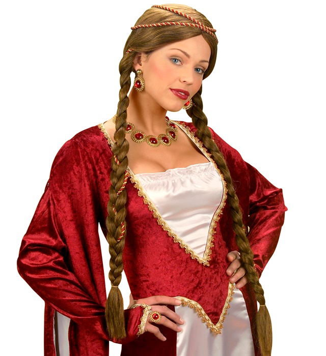 [Q0877] "PERRUQUE REINE DE LA RENAISSANCE"brune - en boite