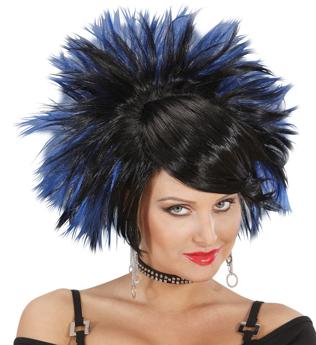 [R0720] "PERRUQUE PRINCESSE ROCK" noire/bleue - en boite