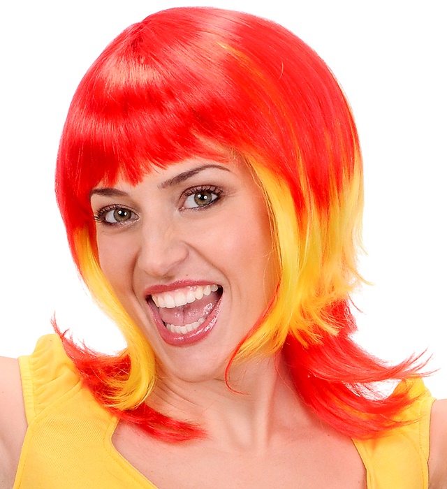 "PERRUQUE SUPPORTRICE ROUGE - JAUNE - ROUGE" en boite