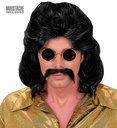 "PERRUQUE ET MOUSTACHE HOMME DES ANNEES 70" noire - en boite