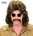 "PERRUQUE ET MOUSTACHE HOMME DES ANNEES 70" brune - en boite