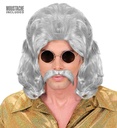 "PERRUQUE ET MOUSTACHE HOMME DES ANNEES 70" grise - en boite
