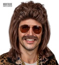 "PERRUQUE AVEC MUSTACHE MULLET BRUNE" en boite