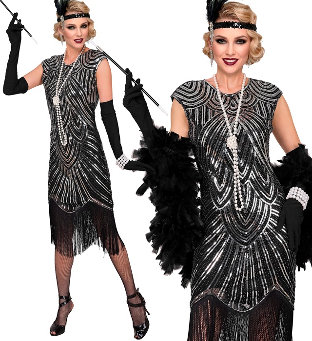 "CHARLESTON GATSBY ANNEES 20 RUGISSANT" (robe) - argent